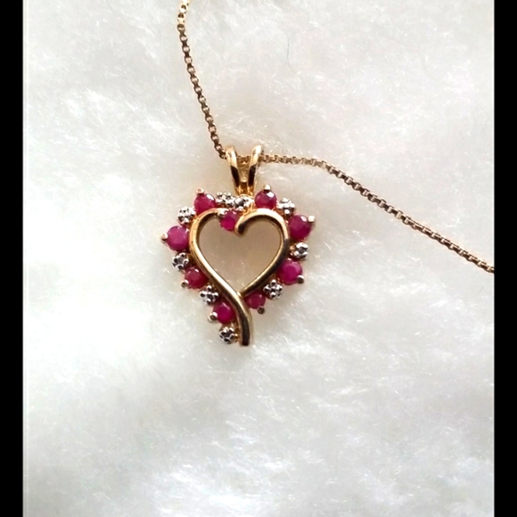 Genuine Ruby (Tested) Heart Pendant w/Chain - Picture 1 of 11